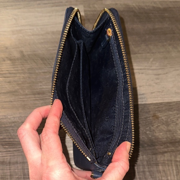 Tory Burch Dark Blue Leather Wristlet with Gold Accents - Picture 5 of 5